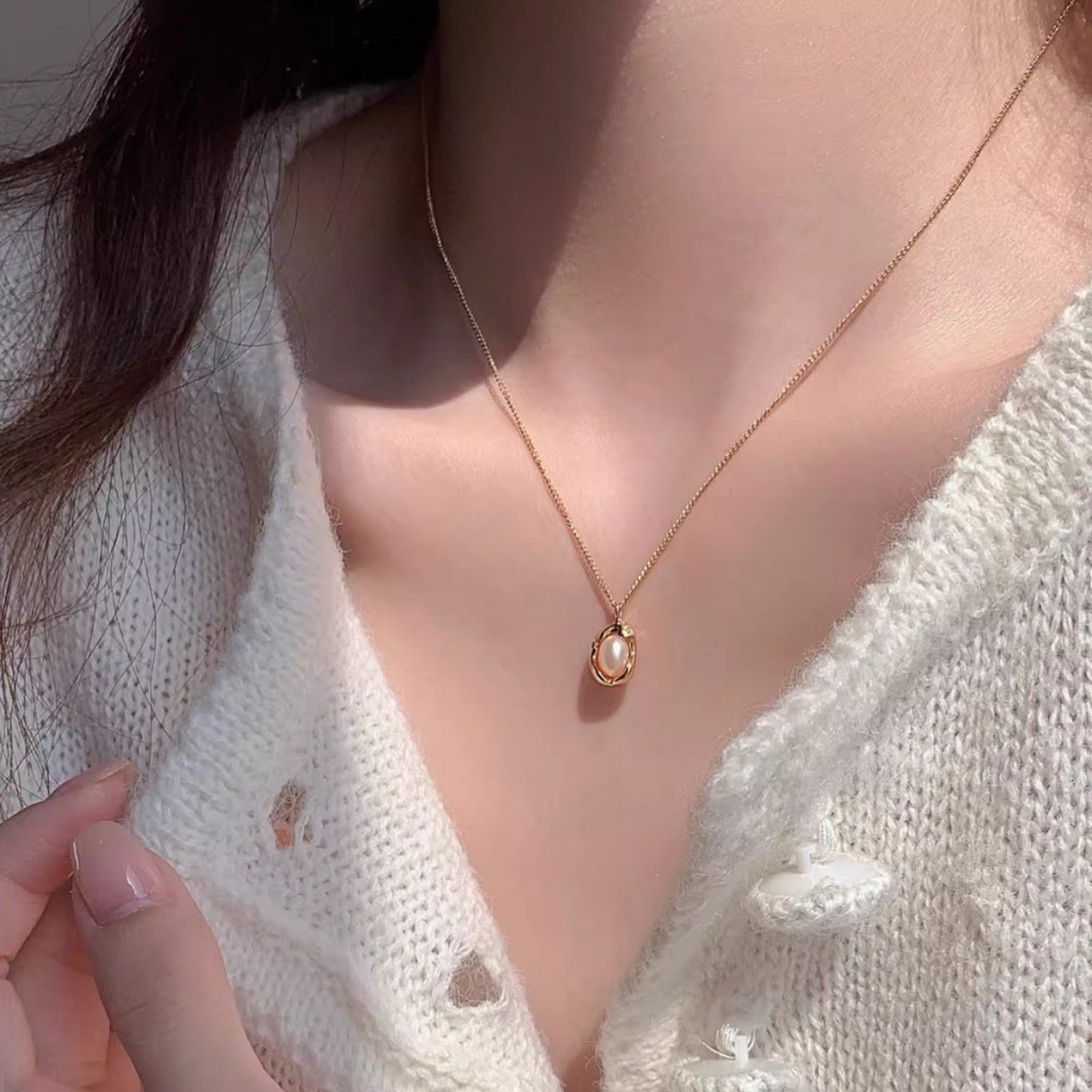 Vòng cổ ngọc trai thủy tinh xếp chồng hai lớp thời trang