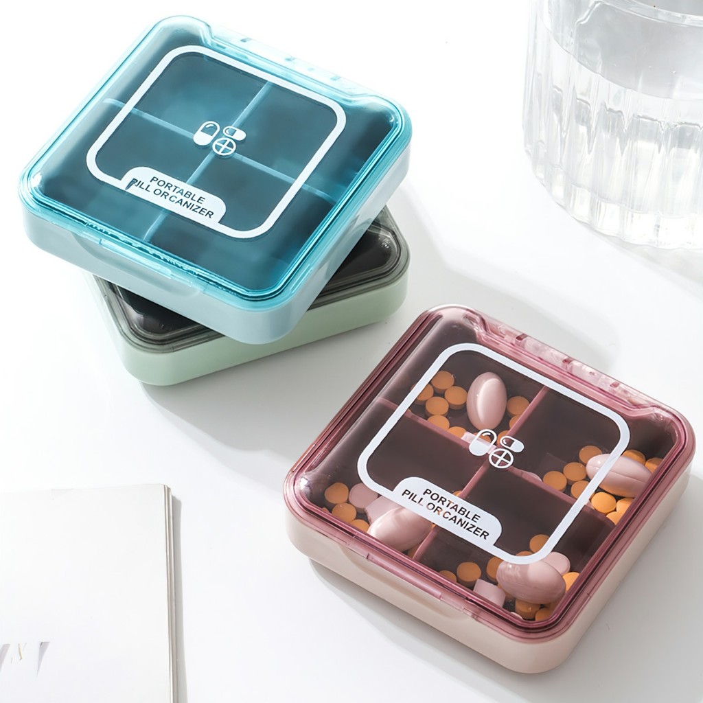 Hộp Đựng Thuốc Khay Chia Thuốc 4 Ngăn Trong Suốt
