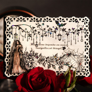 ENWEI 50mm * 2m 1 Cuộn [Dòng hợp đồng ban đêm tối] PET Gothic Raven Wings Băng trang trí cho tạp chí Người lập kế hoạch sổ lưu niệm Nhãn dán vật liệu trang trí