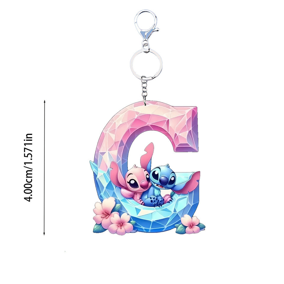 stitch Disney acrylic cute keychain cartoon flat 2D stilt English letters pendant ornament doll cartoon birthday gift