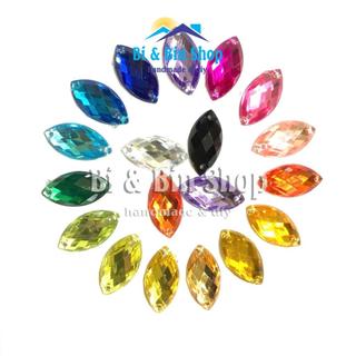 72 Viên Đá Kết Nhựa Lá Me 9x18mm Đính Kết Trang Phục Thời Trang, Làm Phụ Kiện Handmade