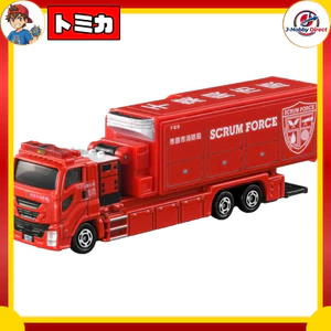 TAKARA TOMY Tomica Long Type Tomica No. 121 Ichihara City Fire Department Scrum Force Mini Car Toy, for ages 3 and above.