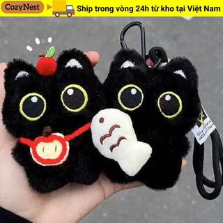Mặt dây chuyền túi búp bê COZYNEST, Khăn quàng cổ Camera mèo đen Móc khóa búp bê sang trọng, Túi đeo vai dễ thương Vòng chìa khóa ô tô Quà tặng