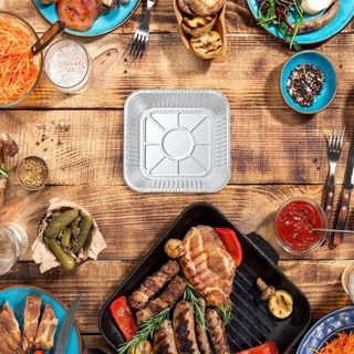SENRTY 30 Khay nướng bằng nhôm, Chảo chiên không khí chống dính vuông, Chảo lá cấp thực phẩm 6 / 7 / 8 / 9 inch Hộp đựng thực phẩm mang đi có thể tái sử dụng mang đi
