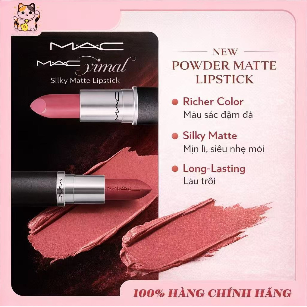 【Chính Hãng】Son Thỏi 𝕄𝔸ℂ 𝐌𝐚𝐭𝐭𝐞 𝐋𝐢𝐩𝐬𝐭𝐢𝐜𝐤 3g – Son Lì Mịn, Màu Đẹp, Fullbox