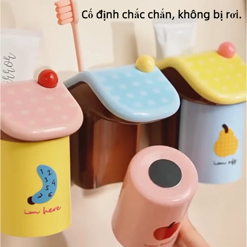 Combo Cốc Để Bàn Chải Treo Tường Phòng Tắm Không Khoan.Kiểu Dáng Ngược Độc Đáo,Không Đọng Nước
