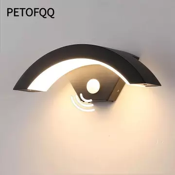 Đèn tường LED cong ngoài trời PETOFQQ, có cảm biến chuyển động Đèn cảm biến chuyển động PIR hình mặt trăng, Đèn chiếu sáng lối vào Đèn tường cảm ứng thông minh chống nước bên ngoài hiên nhà sân vườn