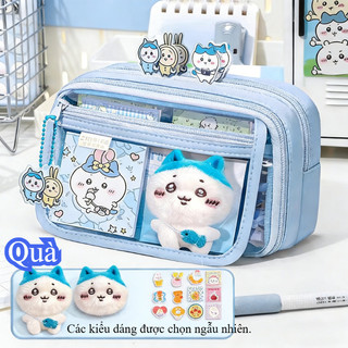Túi Bút Chikawa Hoạt Hình Dễ Thương,Trong Suốt Chống Rơi,Tặng Búp Bê Miễn Phí,Phụ Kiện Học Tập Cho Học Sinh