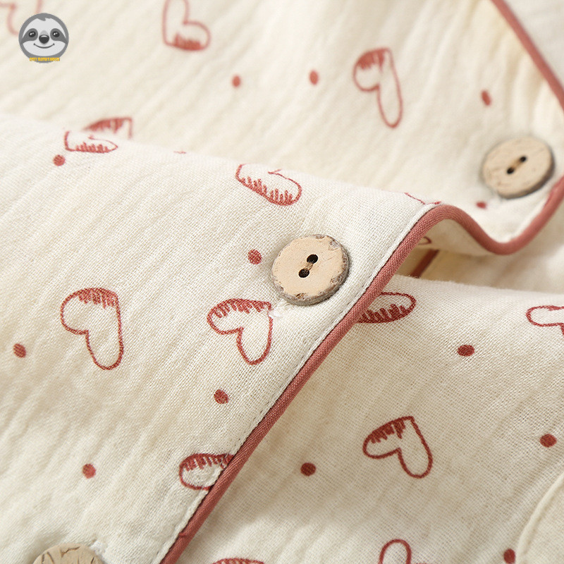 Bộ đồ ba mảnh từ sợi cotton nguyên chất hai lớp, phù hợp mùa xuân và thu, thoải mái mặc trong nhà