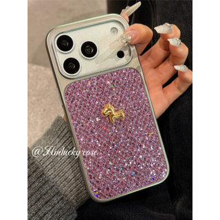 Mạ 3D Ngựa Vàng Hồng Đỏ Lấp Lánh Kim Sa Lấp Lánh Vỏ Điện Thoại iPhone 17Promax 17pro 14 15 16 Pro Max 13 Vỏ Di Động Nữ Chống Sốc