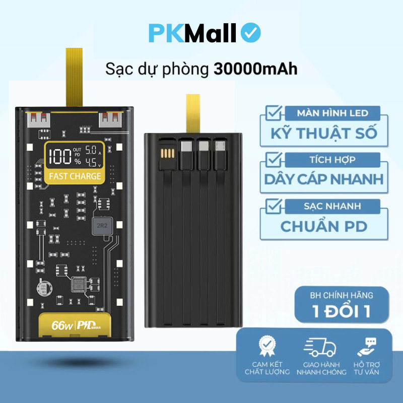[NEW] Sạc dự phòng 20000 30000MAH sạc nhanh PD120W/20W trong suốt tích hợp 4 dây sạc tích hợp đèn led SP1
