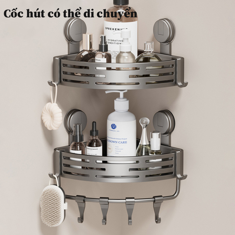 Kệ Góc Nhà Tắm Hút Chân Không - Kệ Để Đồ Đa Năng, Không Khoan, Hút Siêu Chắc, Kèm Móc Treo
