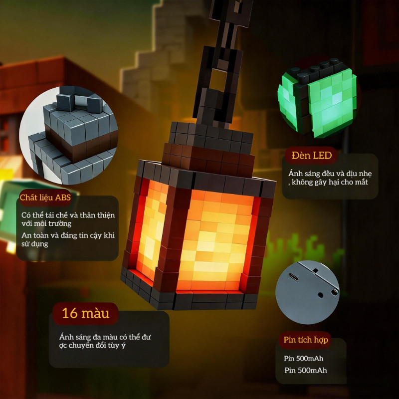 Pixel Style Chain 3D In 16 Màu Thay Đổi Màu Di Động Đèn Ngủ Treo Tường Trang Trí Phòng Game