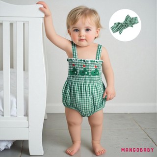 MG-Baby Girl Trang Phục Mùa Hè Bóng Bầu Dục Golf Thêu Kẻ Sọc Áo Liền Quần Không Tay Có Băng Đô Bộ 2 Chiếc
