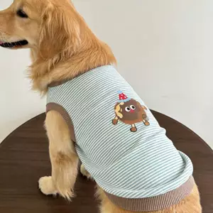 【Ready Stock】 Pet Dog Clothes Light Green Striped Cartoon Cookies Super Cute Soft Vest Golden Retriever bxR5