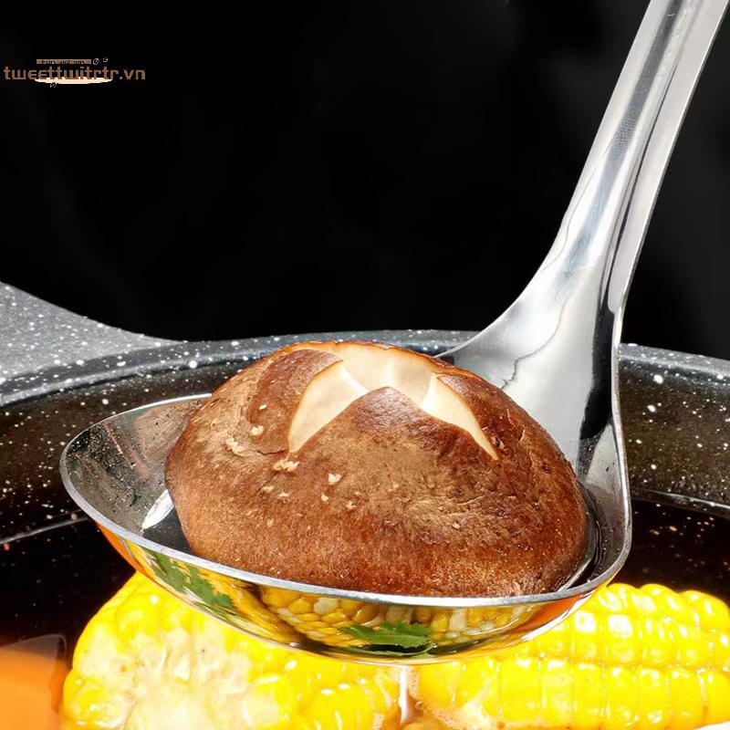 TRTR 1 Chiếc Thép Không Gỉ 304 Thìa Canh Thìa Cơm Thìa Tay Cầm Dài Thiện Đầu Lớn Dao Kéo Hộ Gia Đình Bộ Bếp Canh Spoo VN