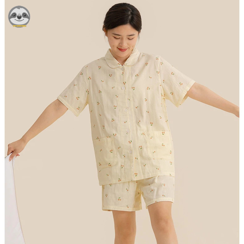 Quần Short ngắn tay dễ thương dành cho nữ Cotton nguyên chất Cherry Quần lót phòng chờ / Quần lót mềm mại thoải mái có thể mặc Bộ đồ ngủ bên ngoài / Bộ đồ ngủ thấm mồ hôi chất lượng cao