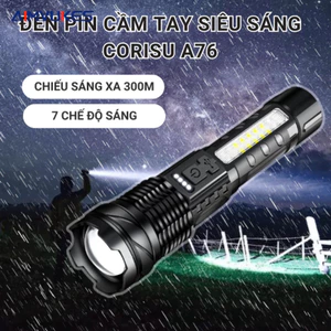 AIMVUKES Đèn pin A76 siêu sáng chiếu xa 300m có Zoom xa gần, chống nước IPX4, pin trâu 7 chế độ sáng
