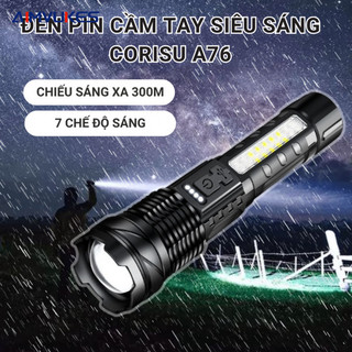 AIMVUKES Đèn pin A76 siêu sáng chiếu xa 300m có Zoom xa gần, chống nước IPX4, pin trâu 7 chế độ sáng