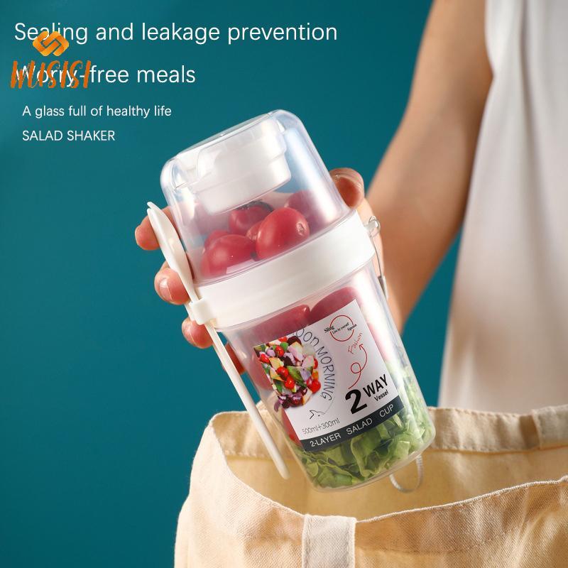 [WUSISI] Cốc Salad sữa chua yến mạch trái cây ăn sáng có nắp và thìa Hộp đựng thực phẩm hai lớp Hộp Bento Thể dục Bát côn giảm béo MỚI
