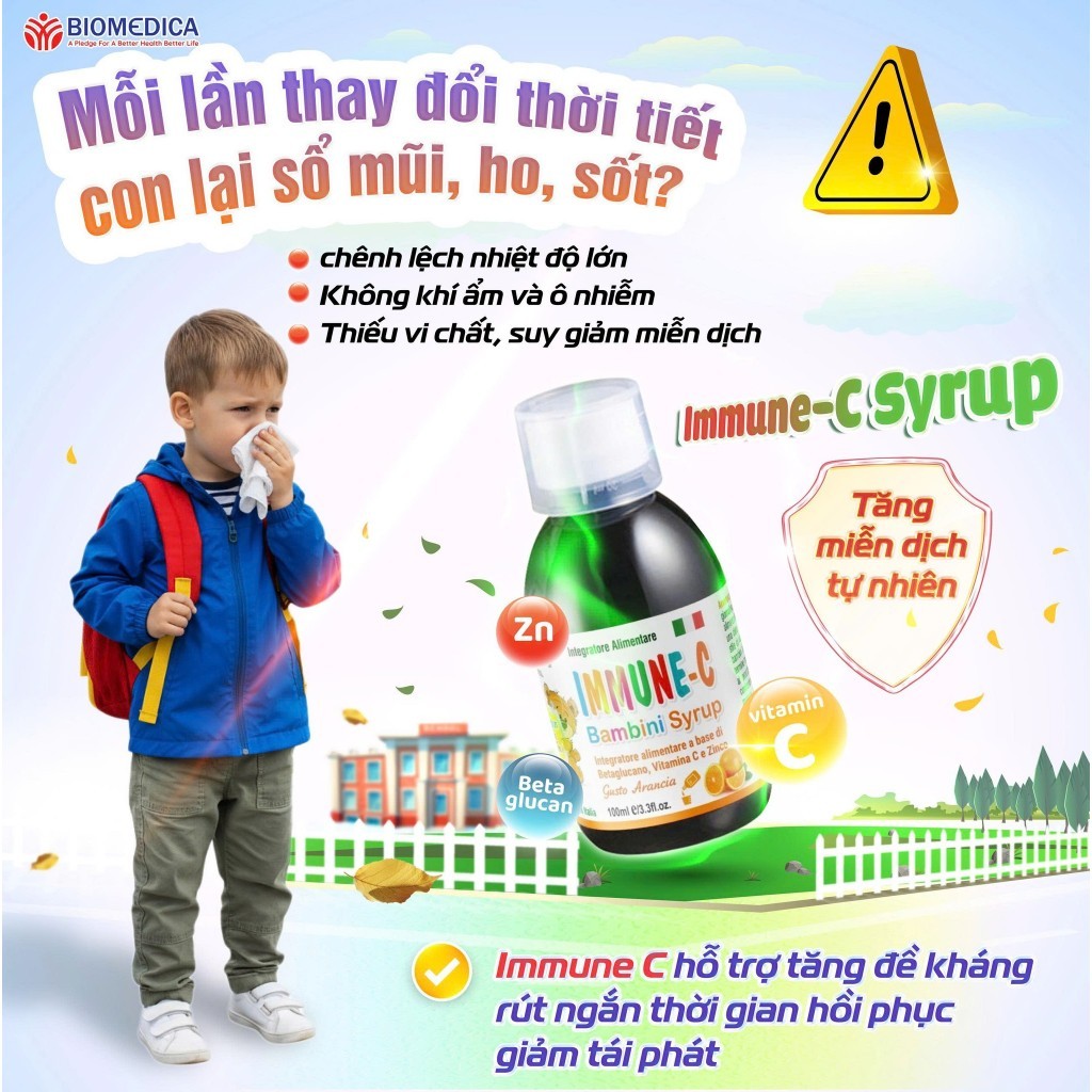 IMMUNE-C BAMBINI SYRUP Tăng cường miễn dịch bổ sung vi chất dành cho bé từ 6 tháng tuổi hộp 100ml - NK Ý