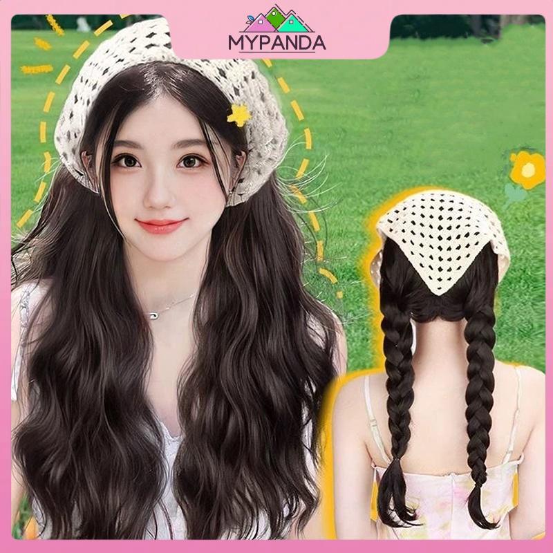 MYPANDA Khăn trùm đầu tích hợp tóc giả dạng tam giác - Tóc giả nữ thời trang mùa hè