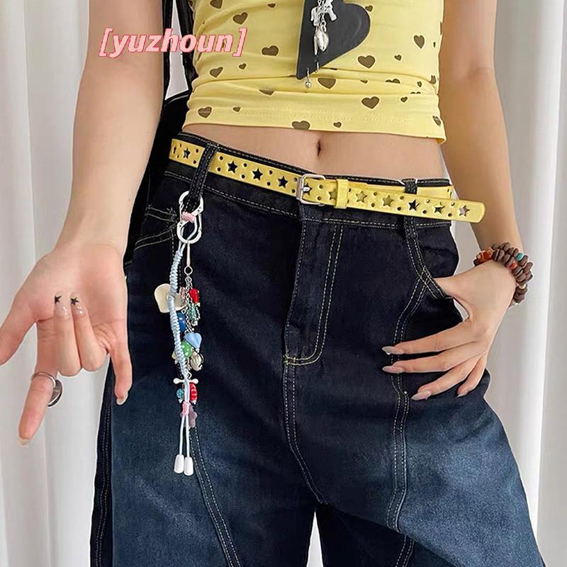 Thắt lưng nữ màu vàng chanh xu hướng Y2K, phù hợp mùa hè và không cần đục lỗ