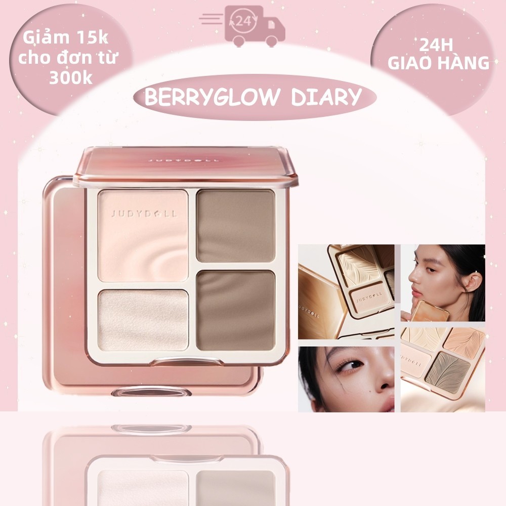 JUDYDOLL Bảng Tạo Khối & Highlight 4 Ô – Màu Tự Nhiên, Dễ Dùng, Hàng Chính Hãng.