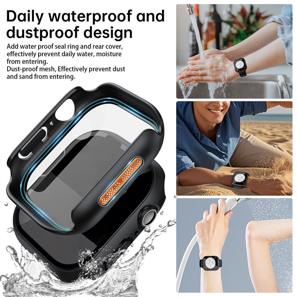Kính cường lực + vỏ bảo vệ tương thích cho Apple Watch Series11 / 10 42mm 46mm 9 8 7 6 SE 44mm 40mm 45mm 41mm
