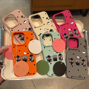Gỗ đen Cà phê Gấu nhỏ phù hợp với16chiếc vỏ điện thoại iPhone17Air,hoa văn lựu,14/11Pro