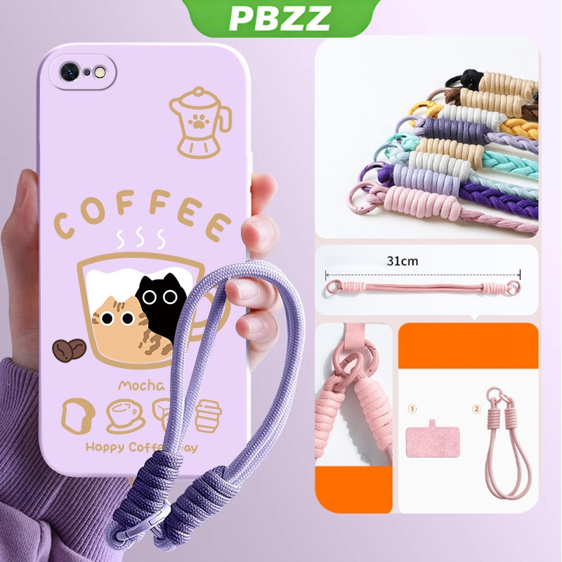 FOR ốp lưng Ốp điện thoại cho iPhone 5s, iPhone 5, iPhone 6, 6s, 6 plus, vỏ điện thoại mềm, silicone lỏng, bảo vệ chống sốc, thiết kế mới, thẩm mỹ, hình mèo hoạt hình với dây buộc cho bé gái YTSTHM01