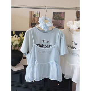 Plus Size Top Nữ Béo mm150kg Phong Cách Hàn Quốc Mỏng Hơn Nhìn Sling Áo Thun Nữ Mùa Hè Rời Bao Da Thịt Trang Trọng Vai Bộ Hai Mảnh Plus Size Quần Áo Nữ