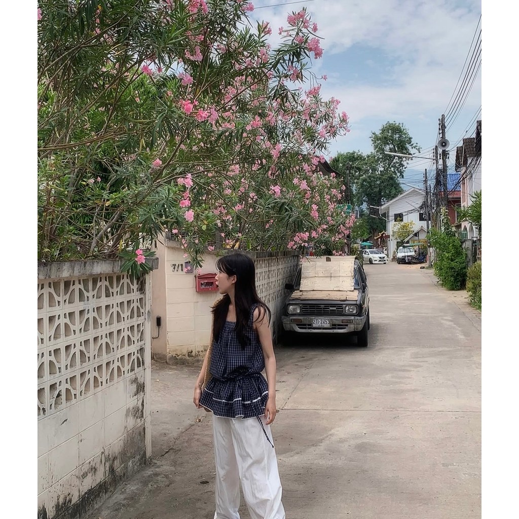 SUXI Áo sơ mi dây rút không tay kẻ sọc ngọt ngào phong cách mới mùa hè dành cho nữ Hàn Quốc 260317