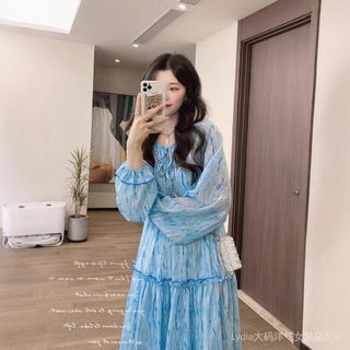 [Giảm giá 10% trong thời gian có hạn] Seckill Size Lớn Chất Lượng Cao Phong Cách Phương Tây Nữ Phong Cách Mới Trà Cổ Chữ v Đầm Dài Tay Nữ Rời Đầu Mùa Xuân Eo Ôm Hơn Nhìn Kỳ Nghỉ Một