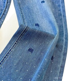[Khuyến mãi 10%, Hạn Chế] Quần Jean Thêu Kim Cương Màu Xanh Hoa Hồng Retro Size Lớn, Thời Trang và Cao Cấp