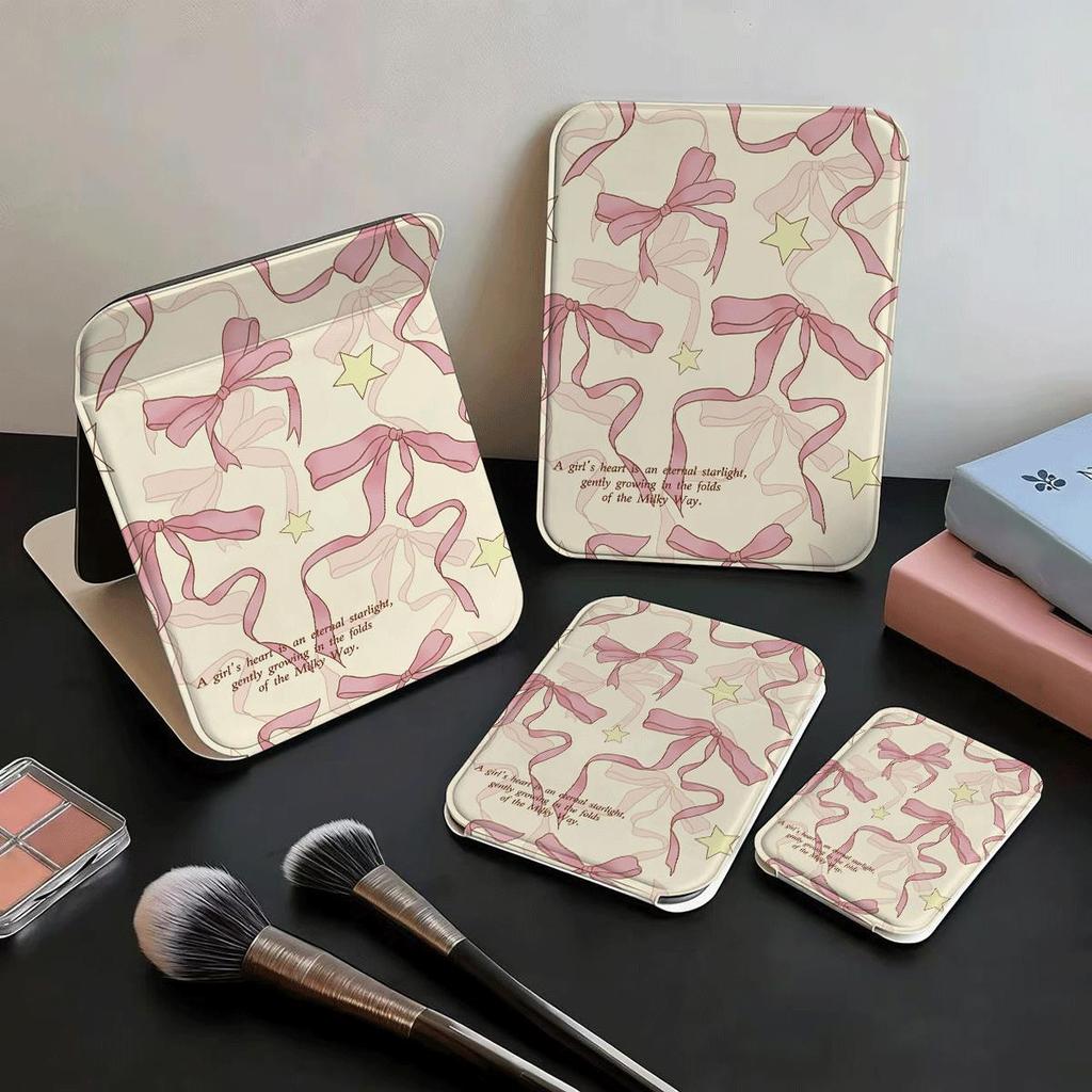 Màu hồng Bowknot Gương Trang Điểm Gập Đẹp Hiện Đại, Phong Cách Hàn Quốc