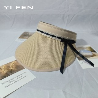 YIFEN Nơ Thoáng Khí Vành Lớn Mũ Chống Nắng Rỗng Top Nữ Mùa Hè Chống Nắng Sang Trọng Mũ Rơm All-Ma