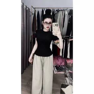 Bộ quần dài da cá xám đậm +kết hợp áo croptop trơn độc đáo - CHANG3158.