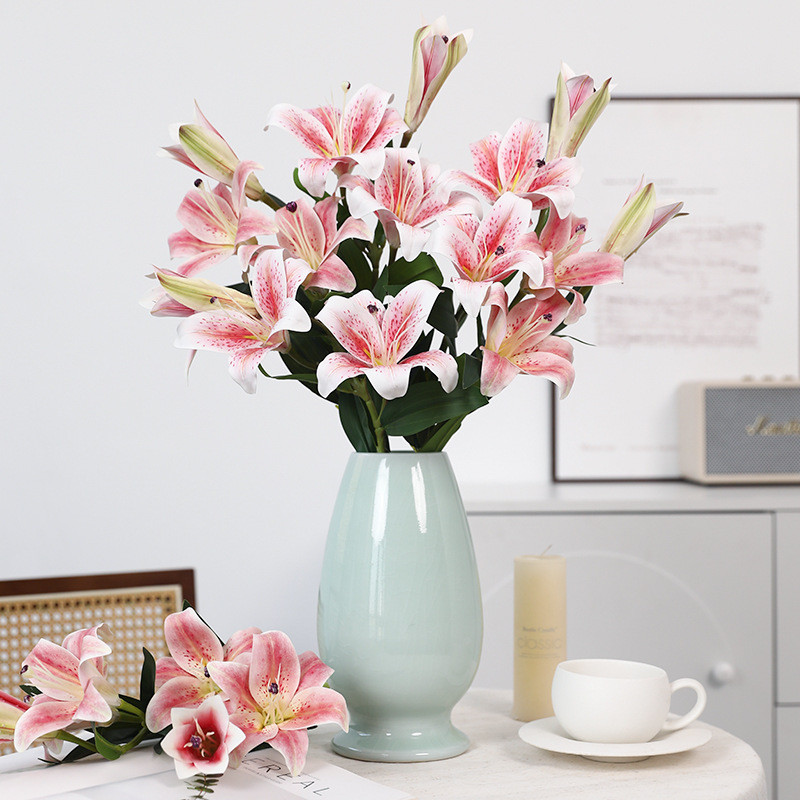 [Sẵn Sàng] Hoa Ly Giả Cao Cấp Công Nghệ In 3D Cảm Giác Thật 72cm Bó Hoa Bách Hợp Decor Bình Cao Phòng Khách Trang Trí Đám Cưới Sang Trọng (1 Cành 3 Đầu Hoa)