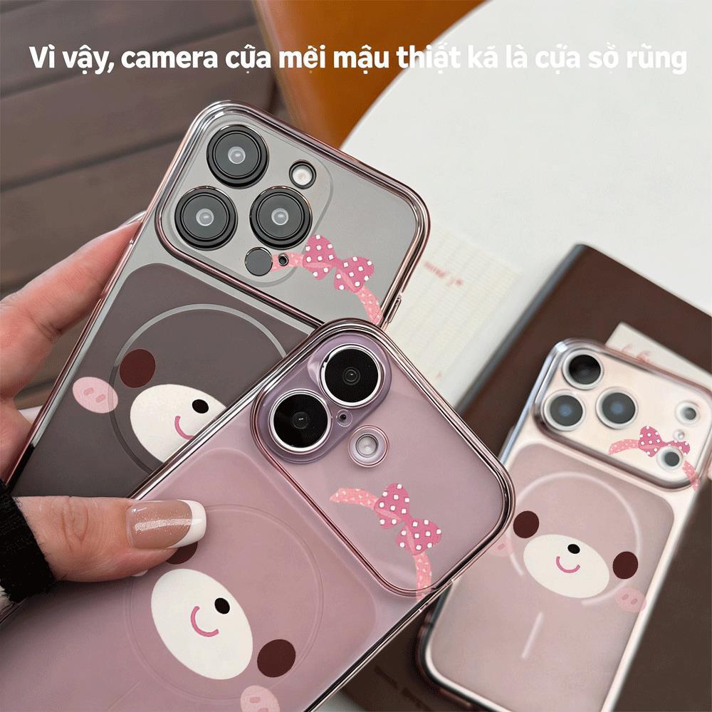 Màu hồng Bowknot Đàu với iPhone 17ProMAX Corning Case Soft Case 16promax Case  Đơn giản