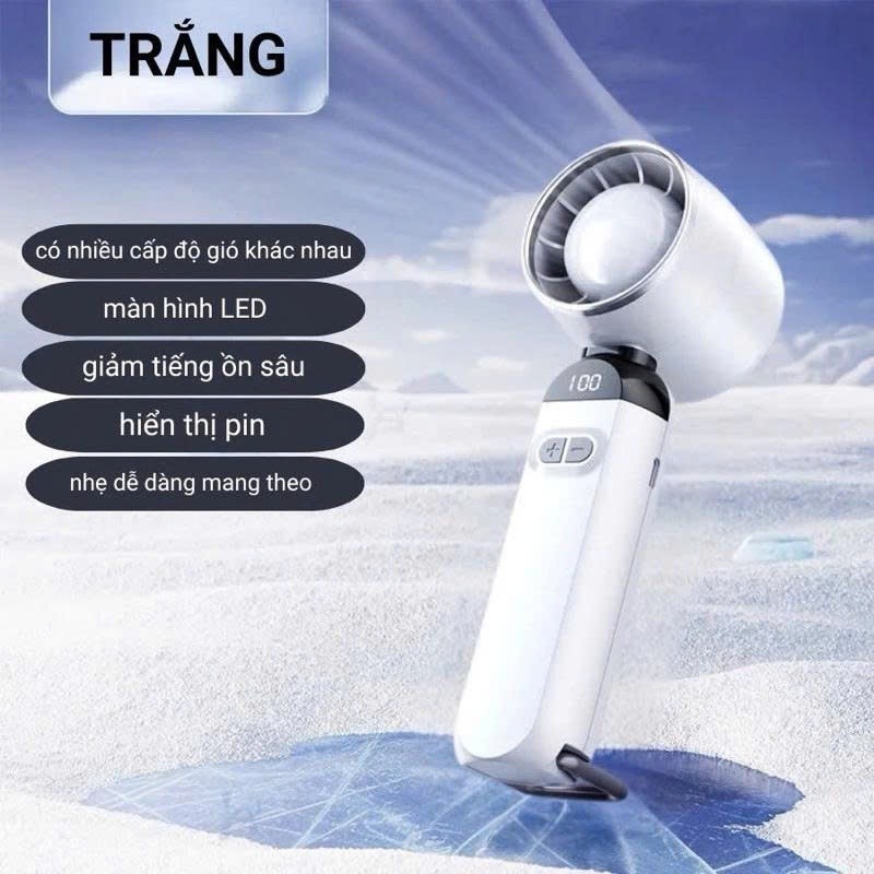 Quạt Cầm Tay FS-F85 Mini Turbo 100 Tốc Độ Gió Mạnh LED Hiển Thị Sạc USB Có Chân Đế Để Bàn Gấp Gọn