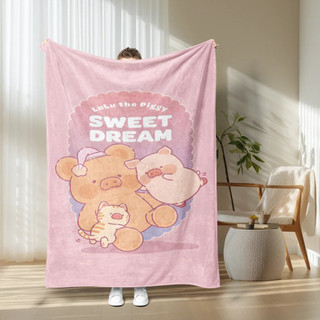 Lulu The Piggy Họa tiết hoạt hình dễ thương Chăn Flannel in một mặt, Chăn mỏng tại nhà, Chăn điều hòa không khí, Quà tặng thiết thực cho bạn bè và gia đình