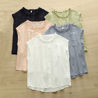 [Hàng có sẵn] Áo sơ mi nữ không tay, cổ rộng, chất liệu cotton, phù hợp mùa thu