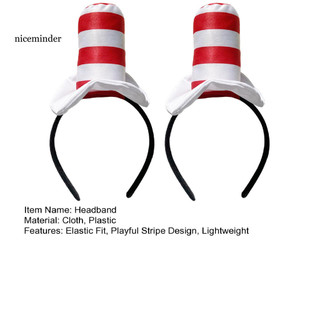 ZNCE _ Cat in the Hat Phụ kiện trang phục Dr Seuss Băng đô 1 hoặc 2 chiếc Dr Seuss Cat the Hat Băng đô Mũ sọc trắng Phụ kiện trang phục hóa trang cho bữa tiệc Halloween Sự kiện trường học