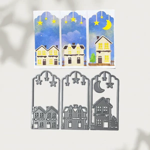 Arch House Night View Kim Loại Carbon Cắt Thép Khuôn Thêu Sò Dập Nổi Khắc Bản Mẫu DIY Album Ảnh Thiệp Chúc Mừng Cắt Chết Giấy Thủ Công Dụng Cụ