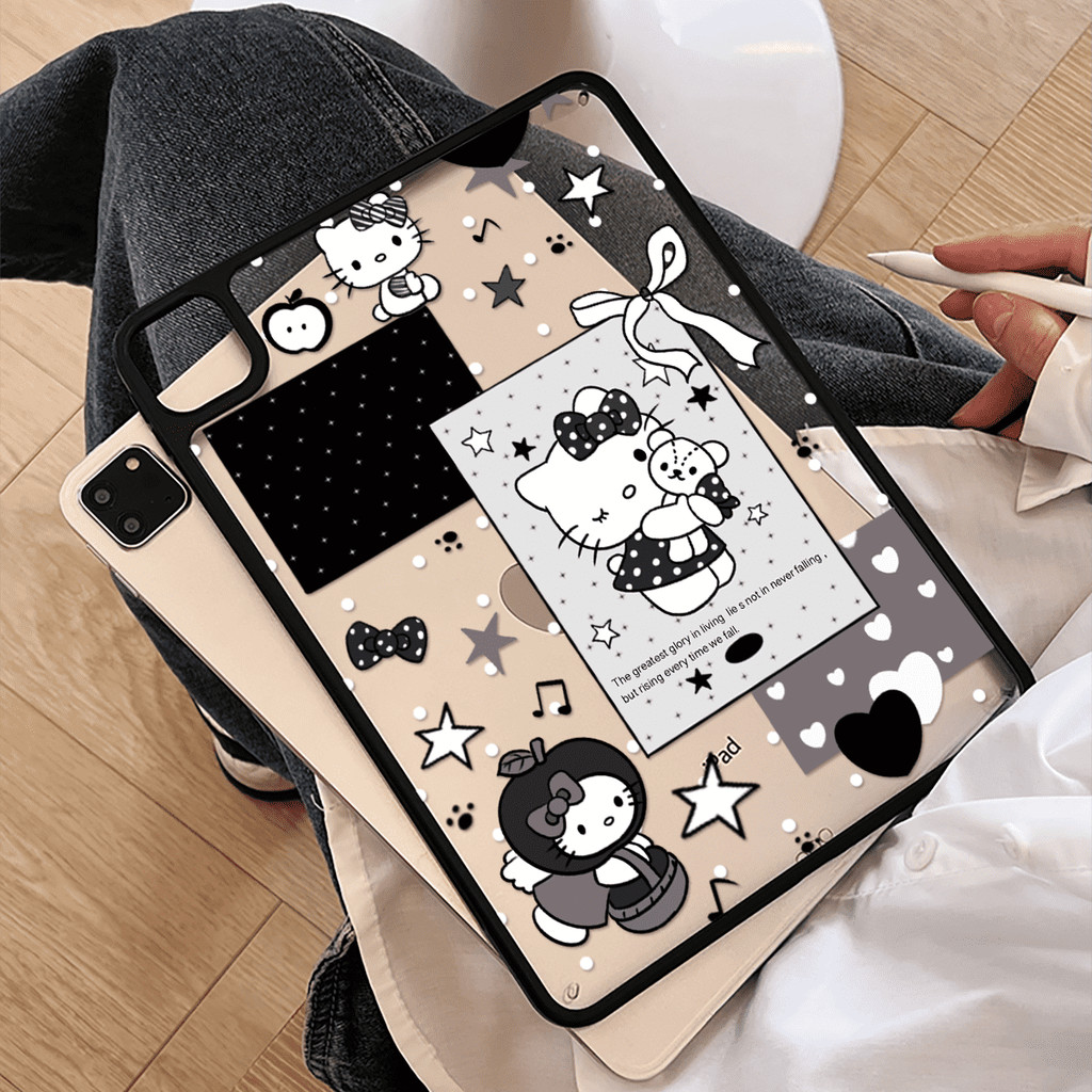 Ốp Lưng Mèo Acrylic Cứng Màu Đen Cho Mini6 Mini7 A17Pro IPad 5 6 7 8 9 10 11 12 A19 A16 Air 2 3 4 5 6 Air 11 M2 M3 M4 2026 Pro10.5 Pro11 M4 M5 Pro13 2024 2025