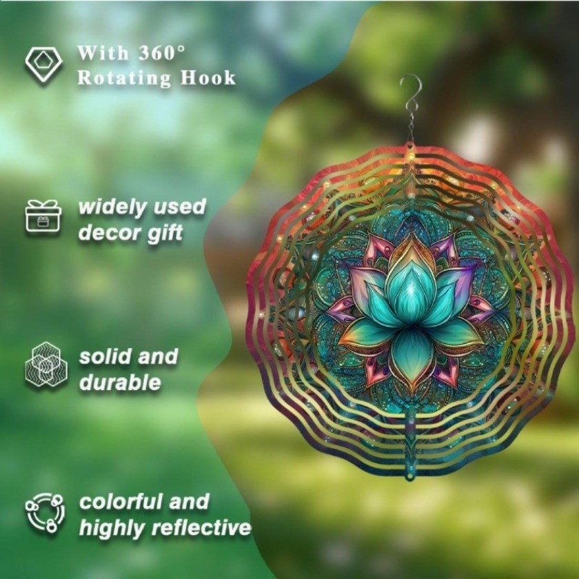 CIFbuy Hoa Sen Chuông Gió Với Mandala Thiết Kế Teal Nhiều Màu Hoa Văn Cho Ngoài Trời Trang Trí Sân Vườn Quà Tặng