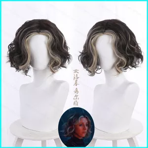 Tóc giả cosplay ngắn xoăn đen và nâu vàng cho nhân vật nữ Loki Sylvie của GN Marvel, phù hợp Halloween và biểu diễn