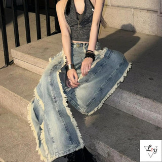 Quần jean nữ ống suông dáng rộng bigsize vintage mới 2026 cạp cao nâng mông viền thô