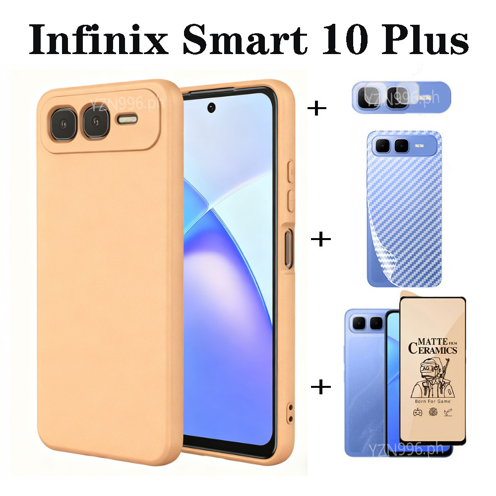 4in1 Dành Cho Infinix Smart 10 Plus Ốp Điện Thoại Thông Minh 10 10HD 9 8 Ốp Điện Thoại Silicon Mềm + Màng Bảo Vệ Gốm + Phim Ống Kính + Ốp Lưng